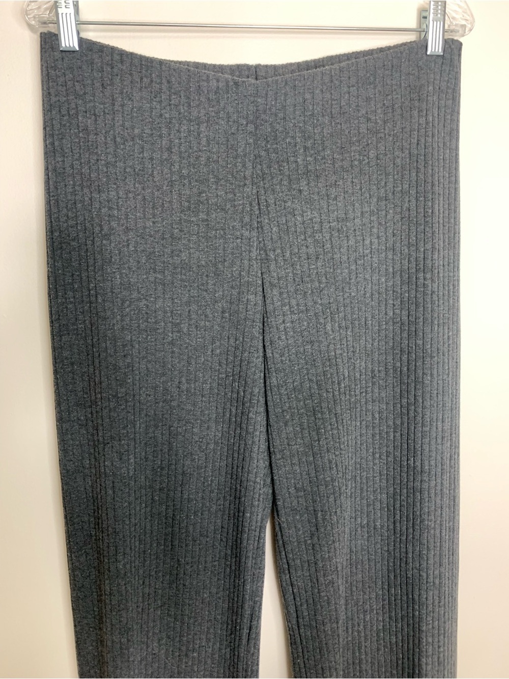 Zara Grey Ribbed Wide Leg High Rise Pant Tall L - Picture 8 of 9